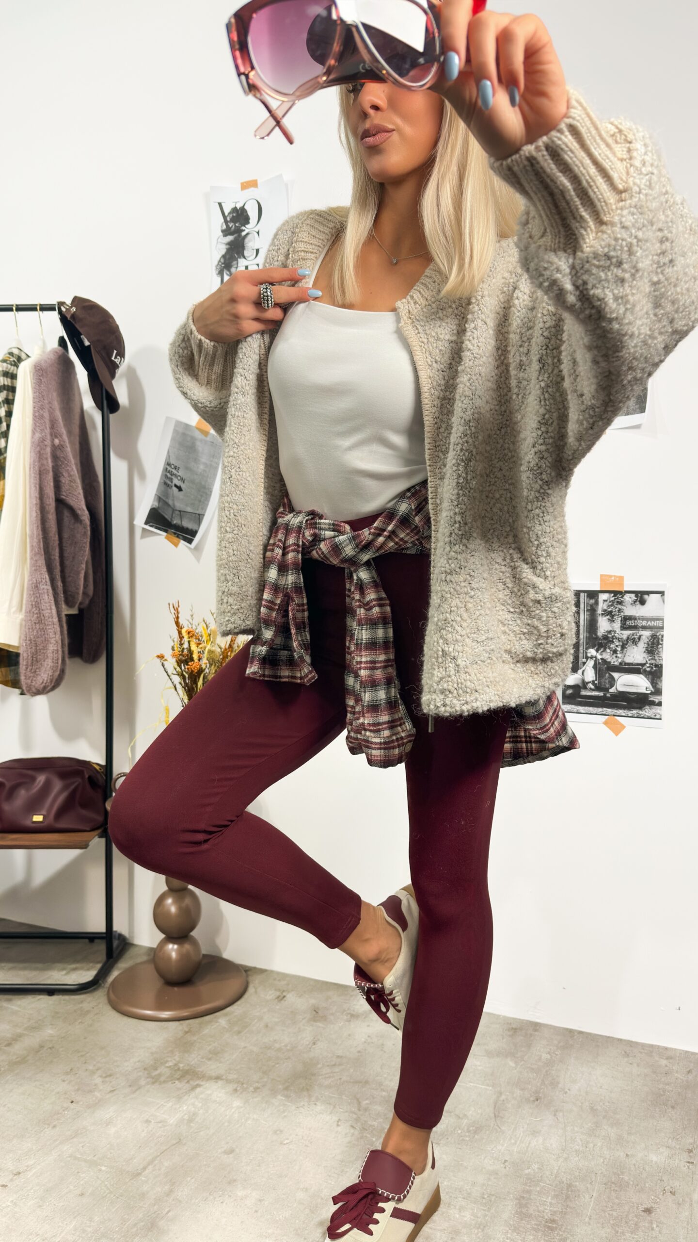 Rozpinany Sweter z Tkaniny Bouclé z Zamkiem Bouclé Zip Fango